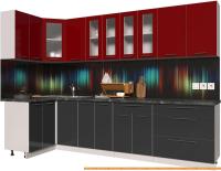 Кухня Интерлиния Мила Пластик 1.2x3.0 (антрацит гл/красный гл/кастилло темный) картинка