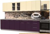 Кухня Интерлиния Мила Пластик 3.0 Б (слива глянец/ваниль глянец/травертин) картинка