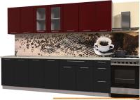 Кухня Интерлиния Мила Пластик 2.8 Б (черный глянец/бордо глянец/опал светлый) картинка