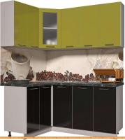Кухня Интерлиния Мила Пластик 1.2x1.8 (черный гл/оливковый гл/кастилло темный) картинка