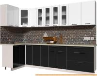 Кухня Интерлиния Мила Пластик 1.2x2.9 (черный глянец/белый глянец/опал светлый) картинка