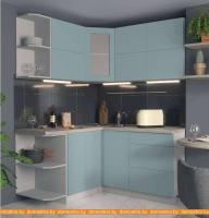 Кухня Интерлиния Мила Матте 1.5x1.6 А левая (океан/океан/травертин серый) картинка