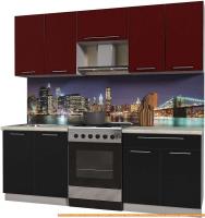 Кухня Интерлиния Мила Пластик 2.2 А (черный глянец/бордо глянец/опал светлый) картинка