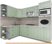 Кухня Интерлиния Мила Деко 1.68x2.6 левая (мята-мята-травертин серый) картинка