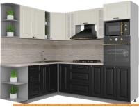 Кухня Интерлиния Мила Деко 1.88x2.4 левая (слоновая кость-пепел-травертин серый) картинка