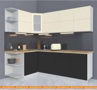 Кухня Интерлиния Мила Матте 1.5x2.3 А левая слоновая кость/пепел/травертин серый картинка