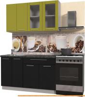 Кухня Интерлиния Мила Пластик 1.4 Б (черный гл/оливковый гл/кастилло темный) картинка