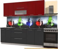 Кухня Интерлиния Мила Пластик 1.4 В (антрацит глянец/красный/кастилло темный) картинка
