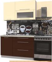 Кухня Интерлиния Мила Пластик 2.1 В (шоколад глянец/ваниль глянец/опал светлый) картинка