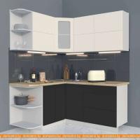 Кухня Интерлиния Мила Матте 1.5x1.7 А правая (слон кость-пепел-травертин серый) картинка