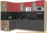 Кухня Интерлиния Мила 1.68x2.8 левая (красный/антрацит-кастилло темный) картинка