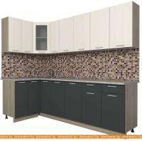 Кухня Интерлиния Мила 12x25 (вудлайн кремовый-антрацит-бискайская сосна) картинка