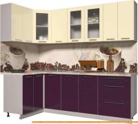 Кухня Интерлиния Мила Пластик 1.2x2.4 (слива глянец/ваниль глянец/травертин) картинка