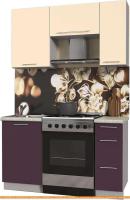 Кухня Интерлиния Мила Пластик 1.4 А (слива глянец/ваниль глянец/травертин) картинка