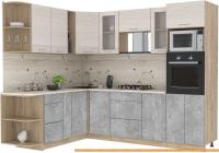 Кухня Интерлиния Мила 1.88x2.6 левая (вудлайн кремовый-бетон-бискайская сосна) картинка