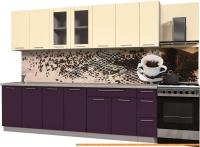 Кухня Интерлиния Мила Пластик 2.7 Б (слива глянец/ваниль глянец/травертин) картинка