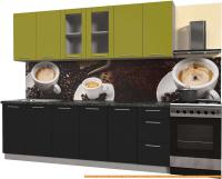 Кухня Интерлиния Мила Пластик 2.4 Б (черный гл/оливковый гл/кастилло темный) картинка