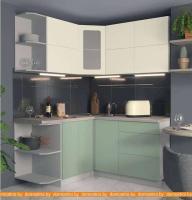 Кухня Интерлиния Мила Матте 1.5x1.7 А левая (слоновая кость/мята/травертин серый) картинка