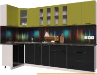 Кухня Интерлиния Мила Пластик 1.2x3.0 (черный гл/оливковый гл/кастилло темный) картинка