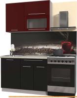 Кухня Интерлиния Мила Пластик 2.0 В (черный глянец/бордо глянец/опал светлый) картинка