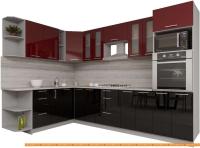 Кухня Интерлиния Мила Gloss 1.88x3.0 левая (бордовый-черный) картинка