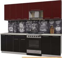 Кухня Интерлиния Мила Пластик 2.5 А (черный глянец/бордо глянец/опал светлый) картинка