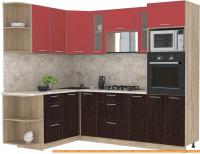 Кухня Интерлиния Мила 1.68x2.4 левая (красный-дуб венге-малага) картинка