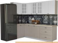 Кухня Интерлиния Мила Деко 1.2x2.6 (белый/луна/травертин серый) картинка