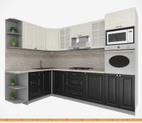 Кухня Интерлиния Мила Деко 1.68x2.8 левая (слоновая кость-пепел-травертин серый) картинка