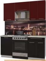 Кухня Интерлиния Мила Пластик 1.7 А (черный глянец/бордо глянец/опал светлый) картинка