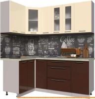 Кухня Интерлиния Мила Пластик 1.2x1.9 (шоколад глянец/ваниль глянец/опал светлый) картинка