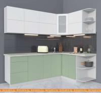 Кухня Интерлиния Мила Матте 1.5x2.3 А правая (белый-мята-опал светлый) картинка