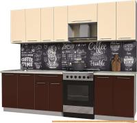 Кухня Интерлиния Мила Пластик 2.6 А (шоколад глянец/ваниль глянец/опал светлый) картинка