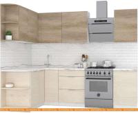 Кухня Интермебель Микс Топ-19 2.1x1.7м левая (дуб каньон-вудлайн кремовый-венато) картинка