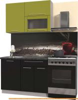Кухня Интерлиния Мила Пластик 2.0 В (черный глянец/оливк.глянец/кастилло темн.) картинка