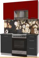 Кухня Интерлиния Мила Пластик 1.5 А (антрацит гл/красный гл/кастилло темный) картинка