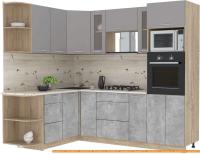 Кухня Интерлиния Мила 1.68x2.4 левая (серебристый-бетон-бискайская сосна) картинка