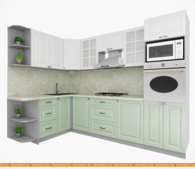 Кухня Интерлиния Мила Деко 1.68x2.8 левая (белый-мята-опал светлый) фотография