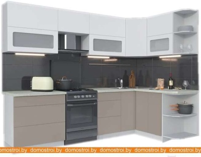 Кухня Интерлиния Мила Матте 1.5x2.8 Б правая (белый-луна-опал светлый) фотография