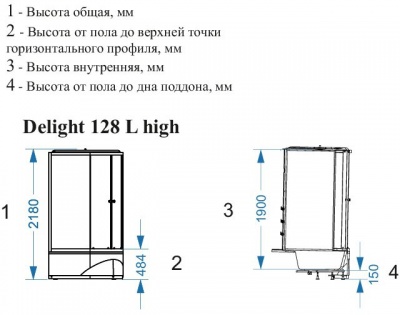 Душевая кабина Domani-Spa Delight 128 high L 120x80 (прозрачное стекло / голубые стенки) с крышей с гидромассажем фотография