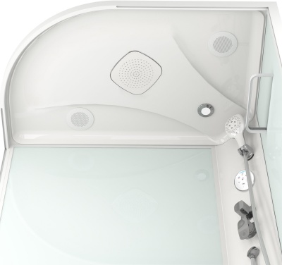 Душевая кабина Domani-Spa Delight 128 high R 120x80 (прозрачное стекло / голубые стенки) с крышей с гидромассажем фотография