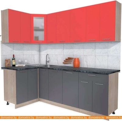 Кухня Интерлиния Мила 12x23 (красный-антрацит-кастилло темный) фотография