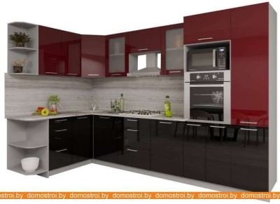 Кухня Интерлиния Мила Gloss 1.68x3.2 левая (бордовый-черный) фотография