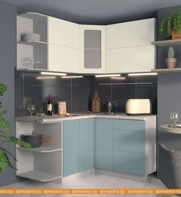 Кухня Интерлиния Мила Матте 1.5x1.4 А правая (слоновая кость-океан-опал светлый) фотография