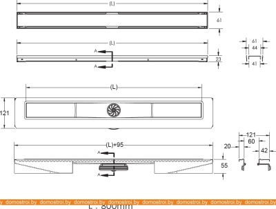 Душевой трап Berges Wasserhaus B1 Keramik 800 (матовый хром) фотография