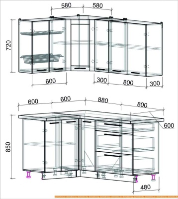 Кухня Интерлиния Мила Пластик 1.2x1.7 (черный глянец/белый глянец/опал светлый) фотография