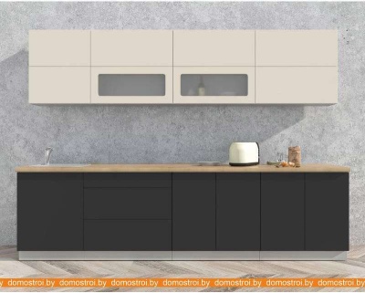 Кухня Интерлиния Мила Матте 3.0 А (слоновая кость/пепел/травертин серый) фотография