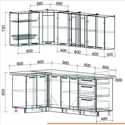 Кухня Интерлиния Мила Пластик 1.2x2.2 (гортензия гл/белый гл/опал светлый) фотография