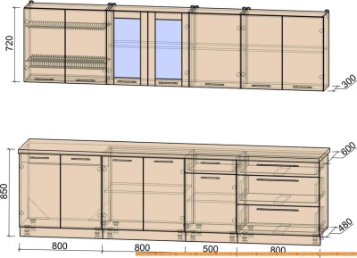 Кухня Интерлиния Мила Пластик 2.9 Б (шоколад глянец/ваниль глянец/опал светлый) фотография