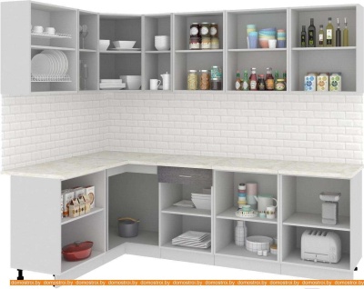 Кухня Кортекс-мебель Корнелия Экстра 1.5x2.6м (белый/береза/королевский опал) фотография